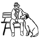 grand pere avec chien sur un banc